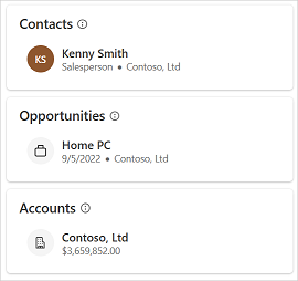 Screenshot showing mini view of CRM records in Copilot for Sales. Screenshot showing mini view of CRM records in Copilot for Sales.