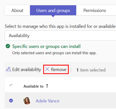 Screenshot shows how to remove the existing availability of an app from the app details page.