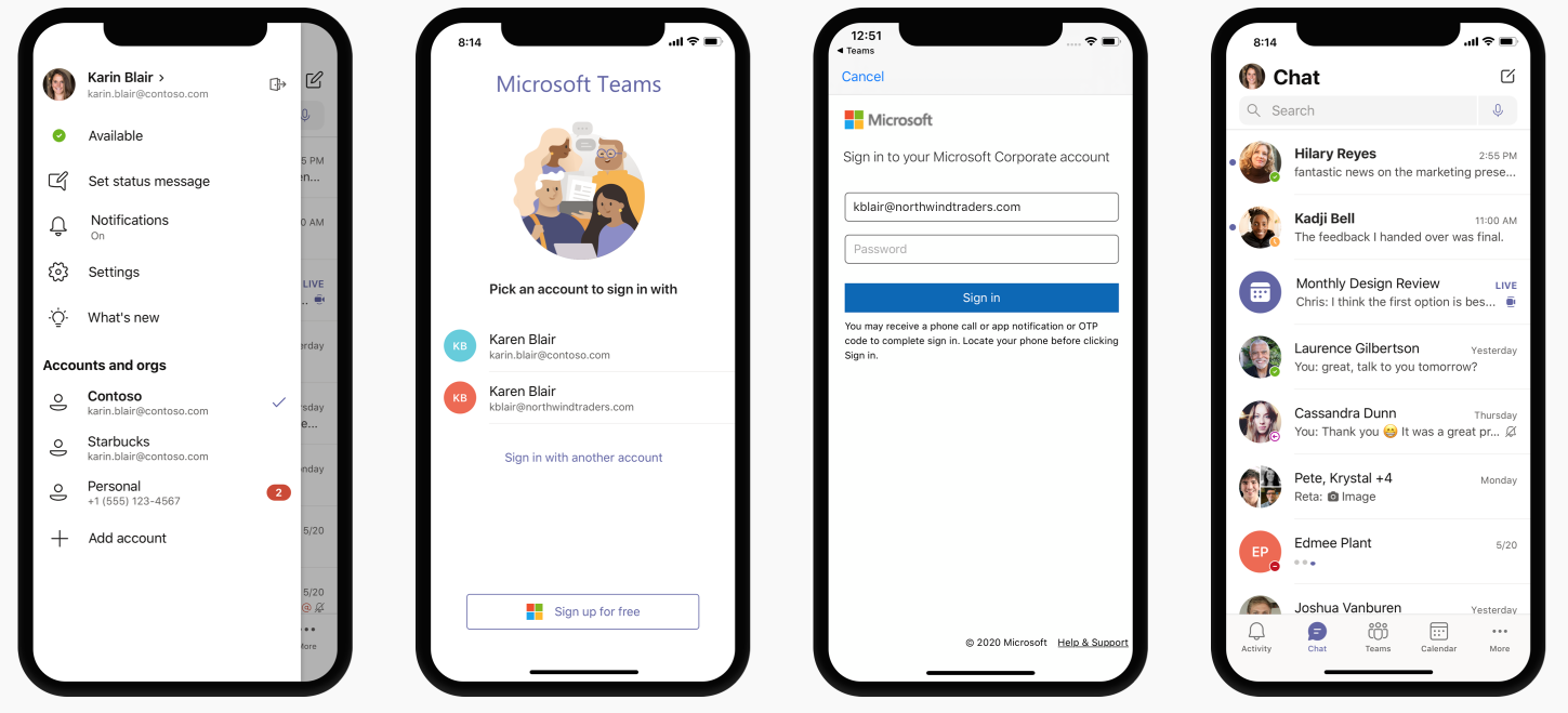 Adding multiple accounts in Teams.