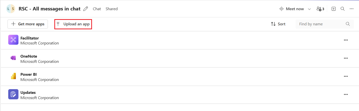 Screenshot shows the Upload an app option.