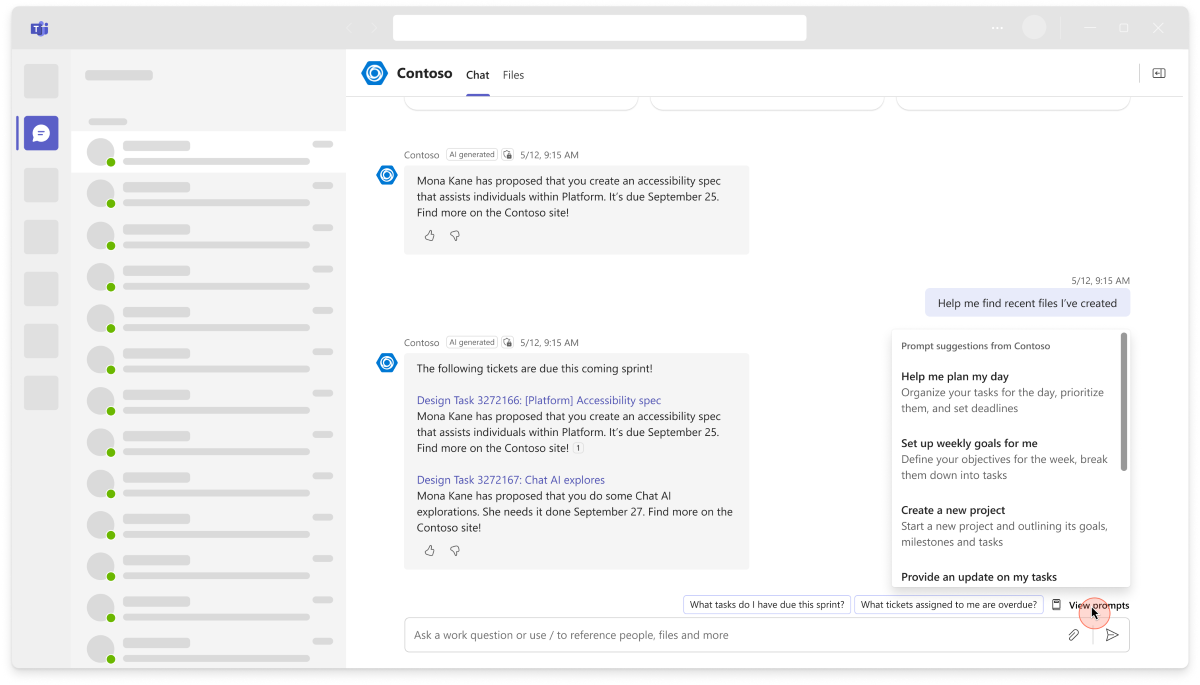Screenshot that shows the Prompt Starter reappear during the conversation.