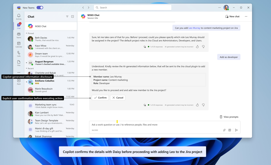The image shows an example of user disclosure and user confirmation.