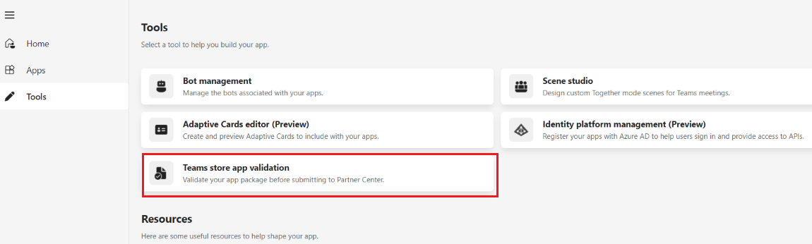 Teams Store app validation in Developer Portal
