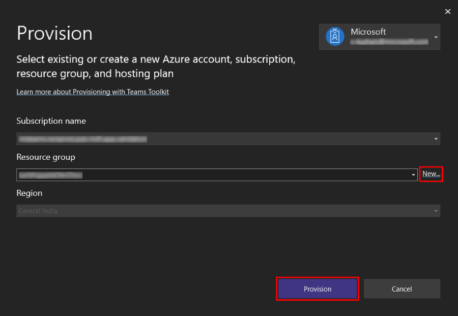Screenshot shows the selection of resource group.