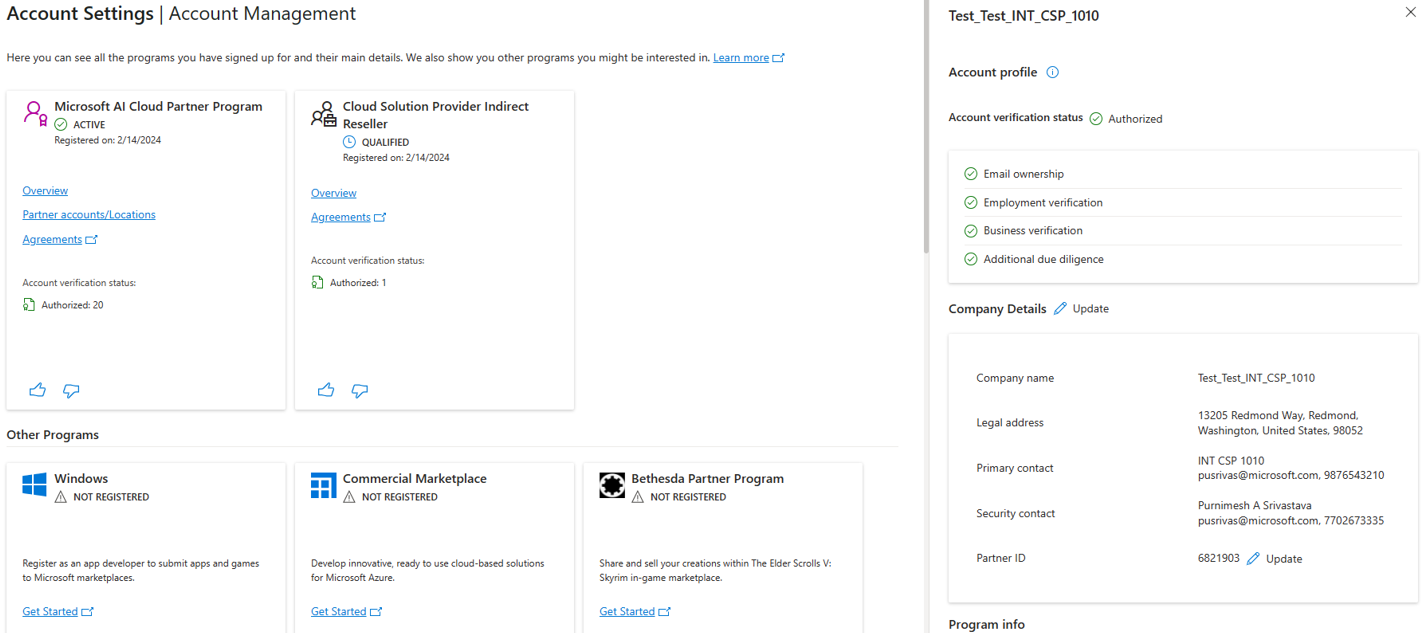 Screenshot illustrating the new account management experience within the account settings workspace.