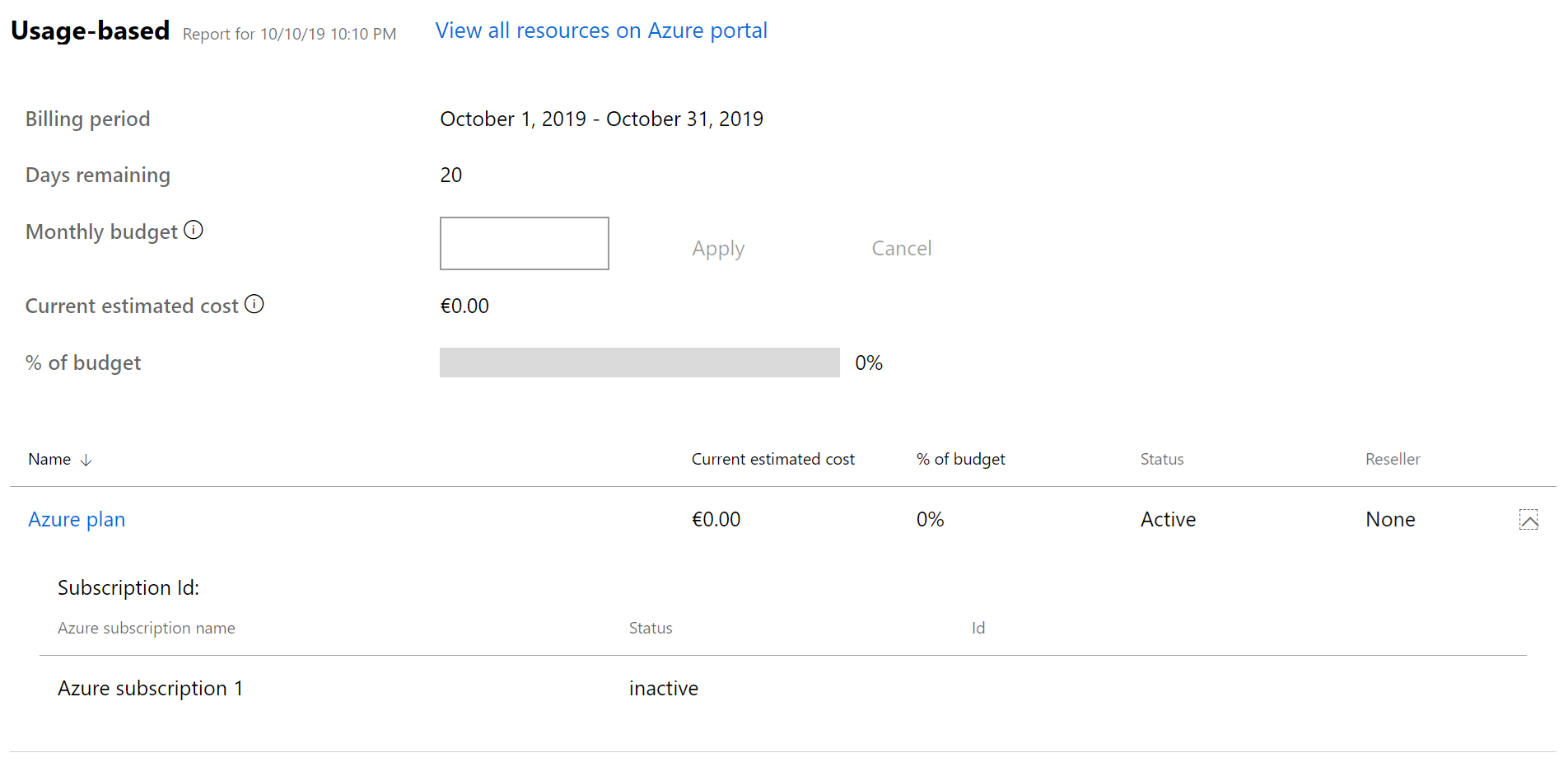 View list of Azure subscriptions.
