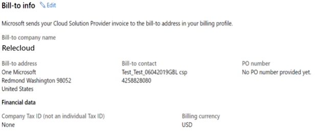 Screen capture of area where billing information is added.
