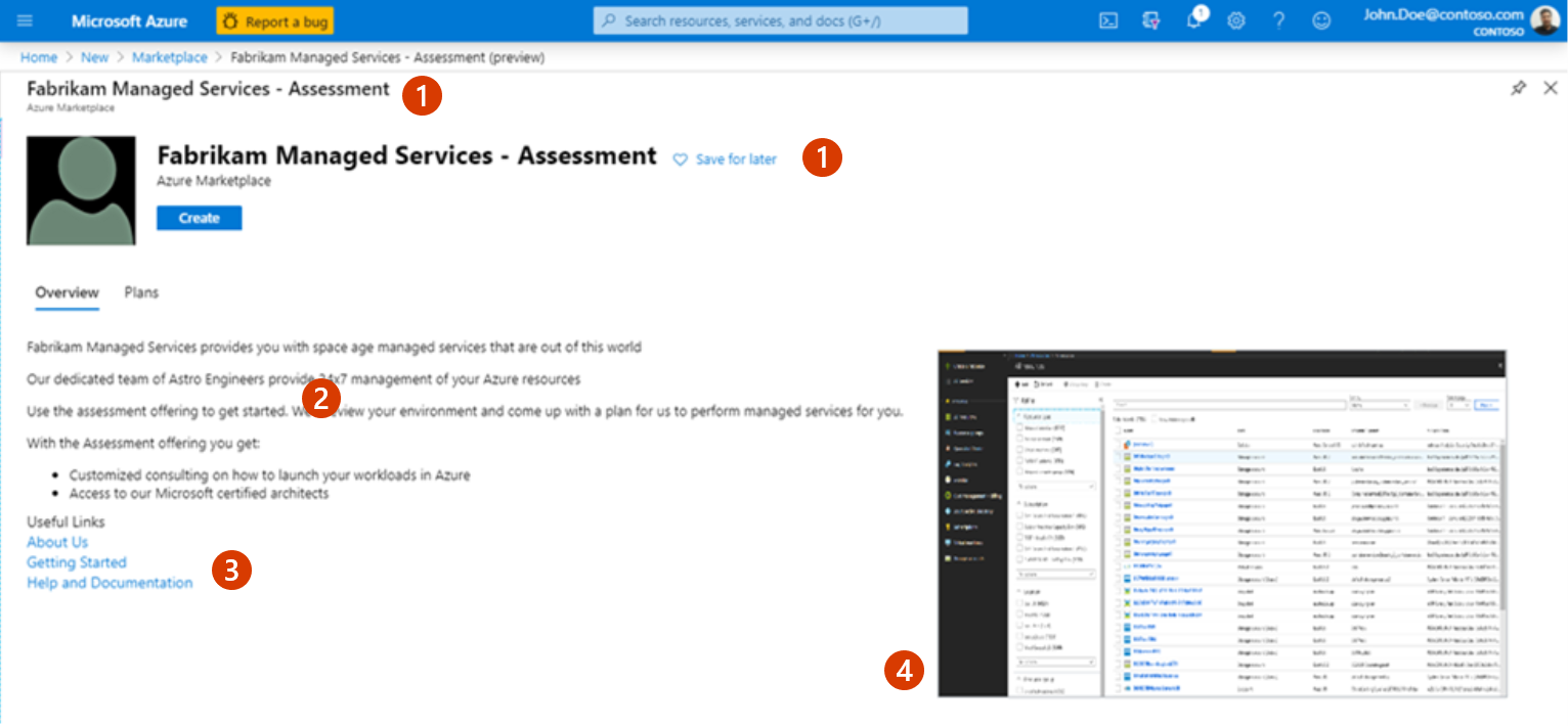 Illustrates how this offer appears in the Marketplace within Azure portal.