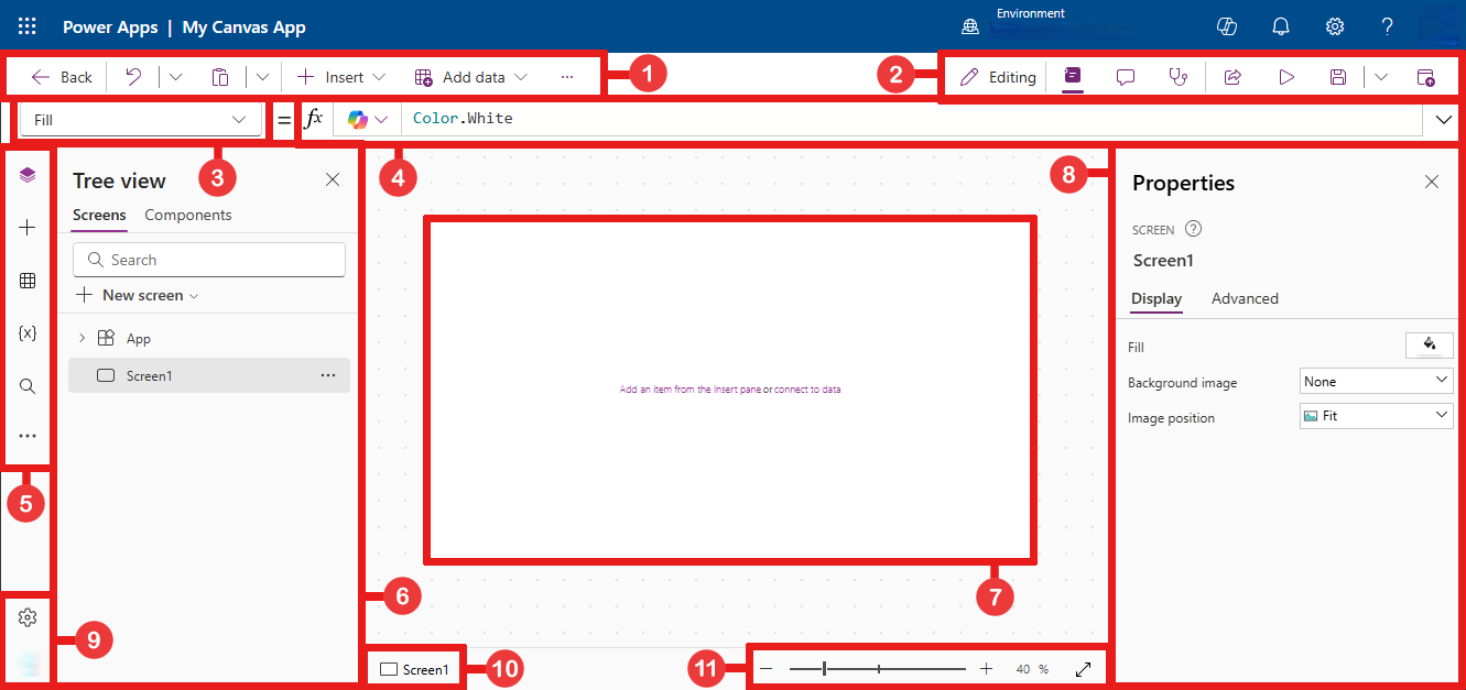 Screenshot showing the Power Apps Studio user interface.