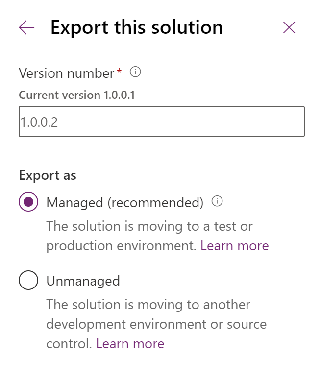 Export solution Export solution.