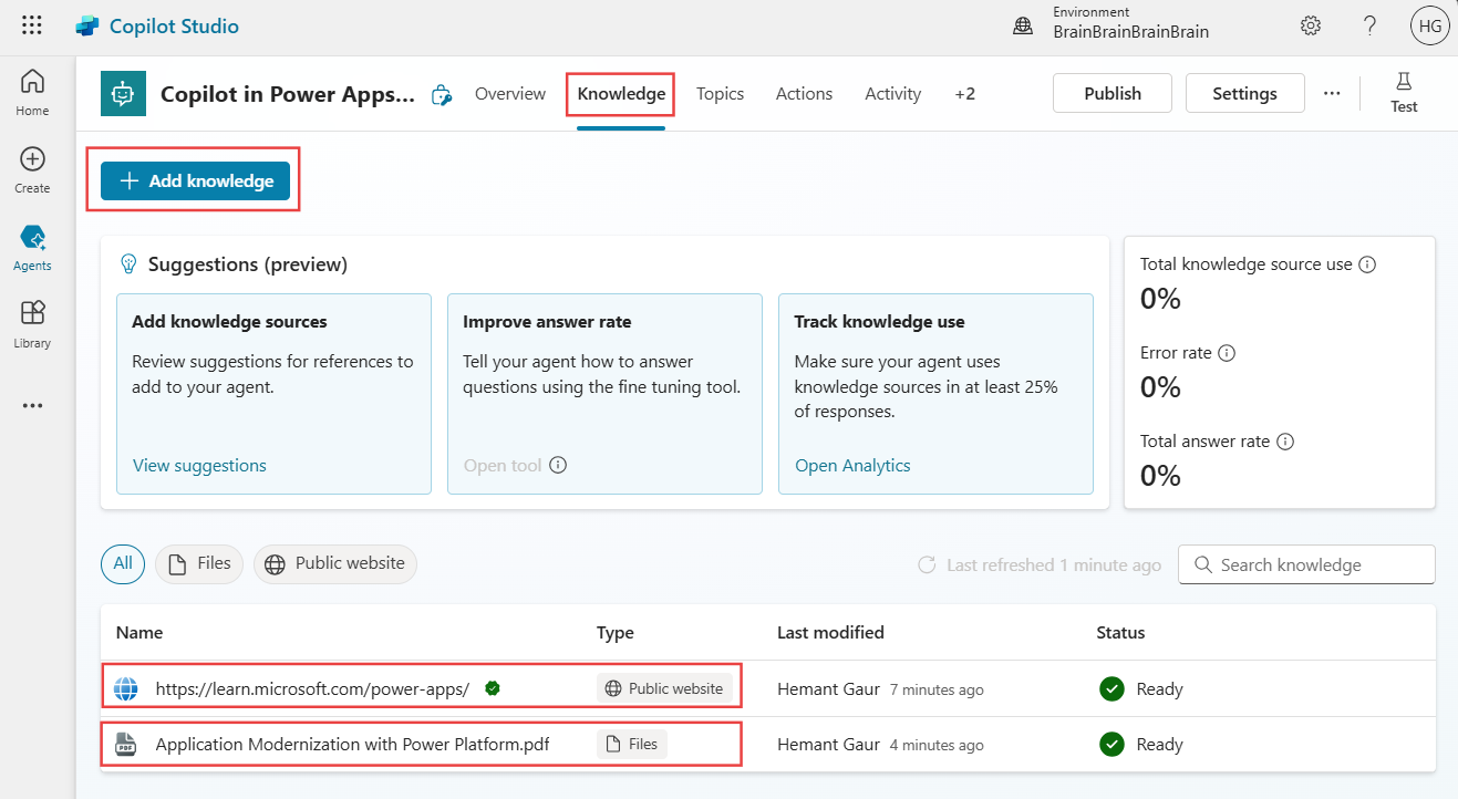 Add Knowledge to Model-driven-apps via Copilot Studio