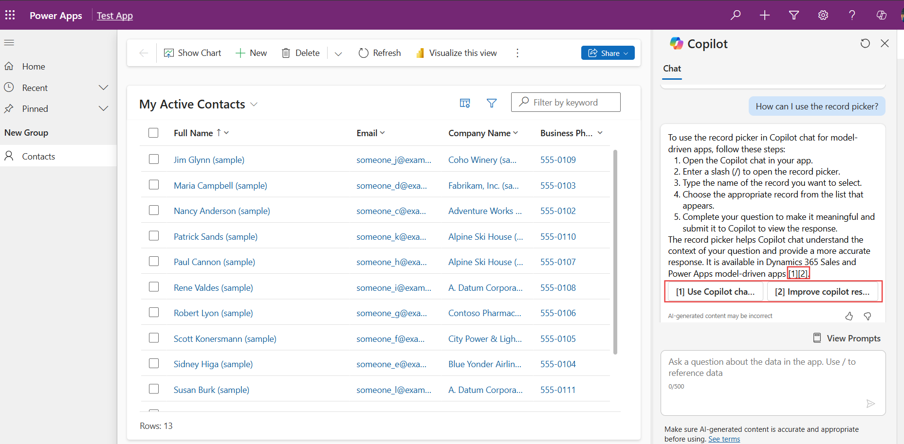 Knowledge reference in the Model-driven-apps via Copilot Studio