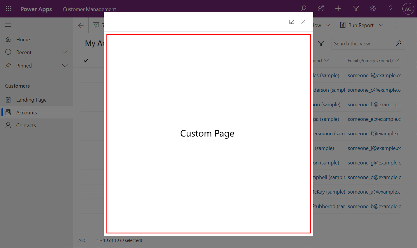Custom page as center dialog Custom page as center dialog