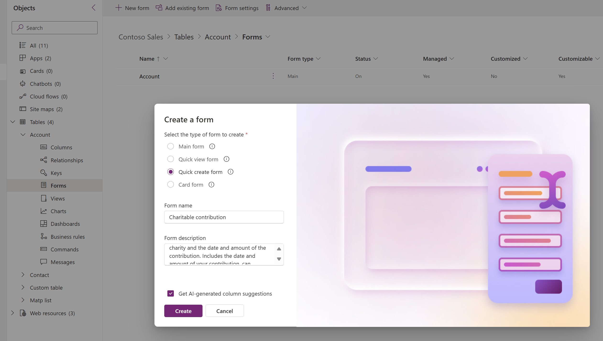 Create a new form card in Power Apps