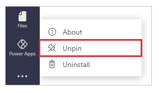 Unpin Power Apps app Unpin Power Apps app.
