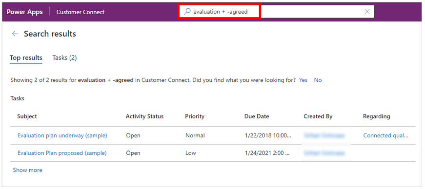 Example of searching for the term 'evaluation' but excluding the term 'agreed' Example of searching for the term "evaluation" but excluding the term "agreed."