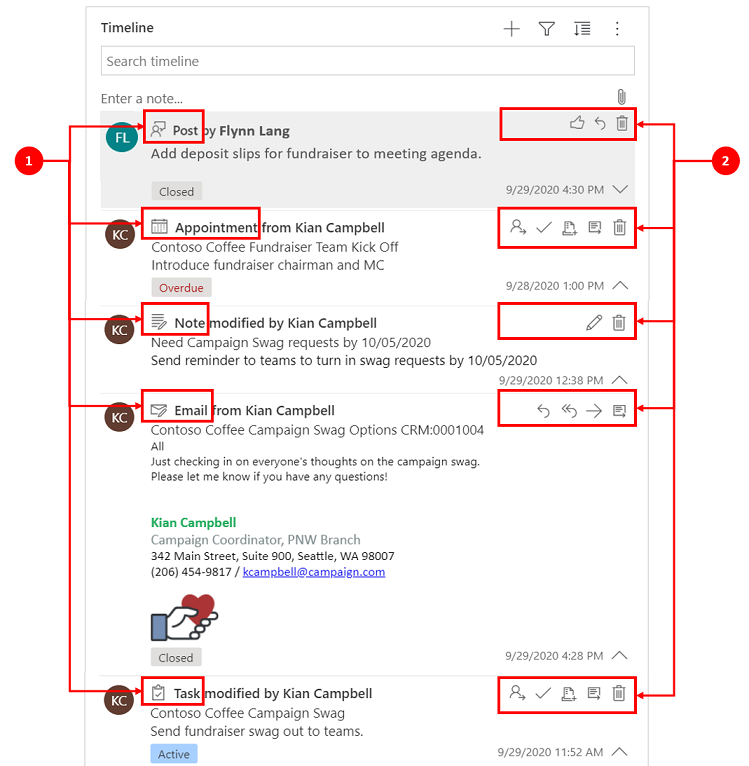 Command bar actions Command bar actions in timeline.