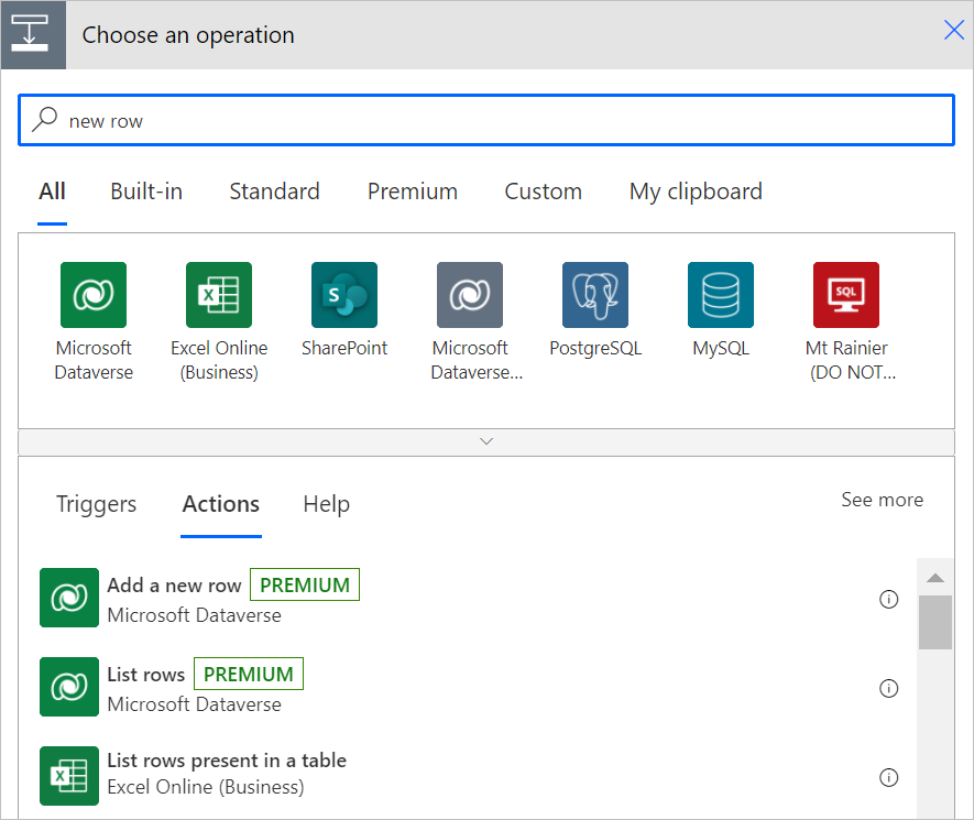 Select Add a new row action Select Add a new row action.