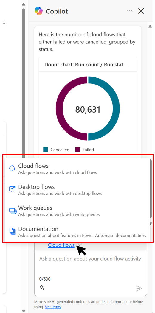 Screenshot of an experience in Copilot where users can select from a list of skills.