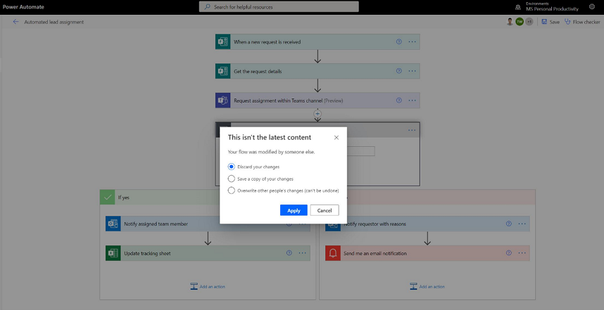Options to resolve conflicts Screenshot of the options to resolve conflicts.