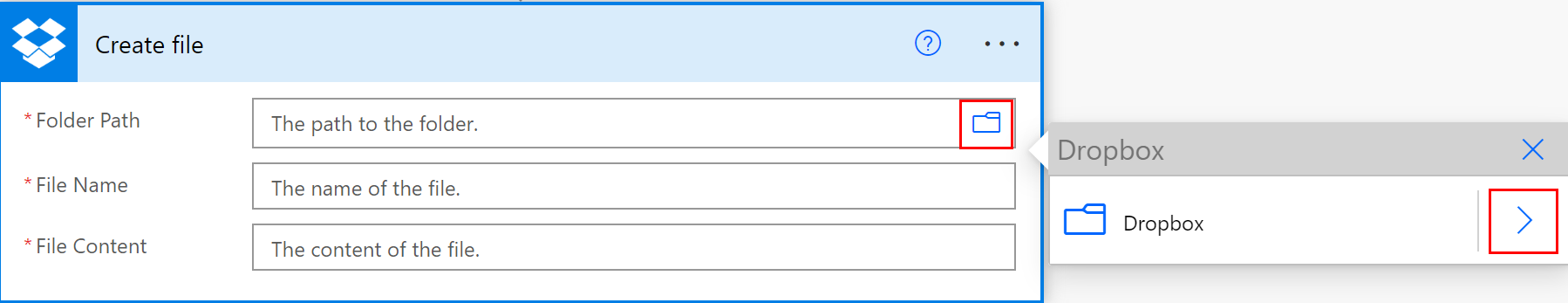 Select a Dropbox folder path Screenshot of selecting a Dropbox folder path.