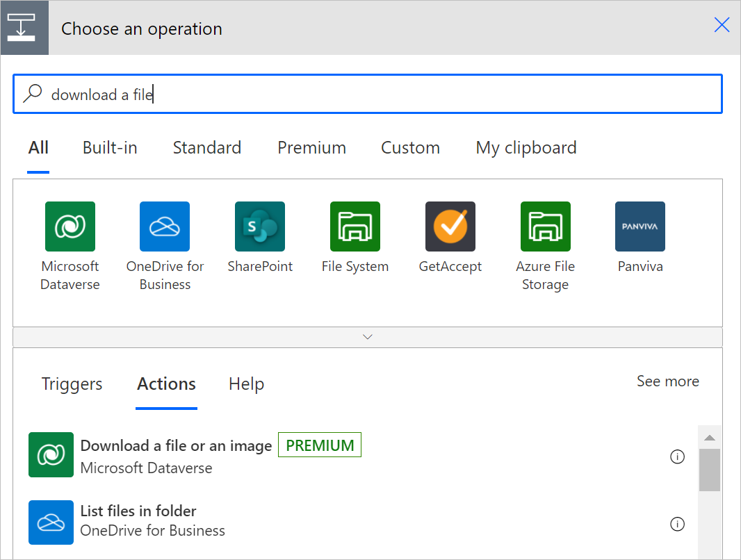 Filter to actions for file downloading Filter to actions for file downloading.