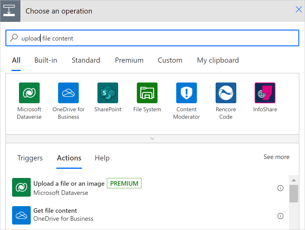 Filter to actions for uploading file content Filter to actions for uploading file content.
