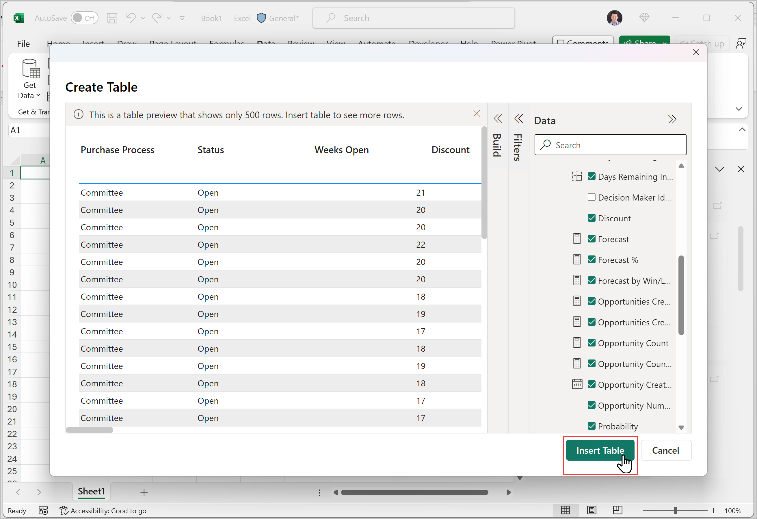 Screenshot showing the Create Table dialog.