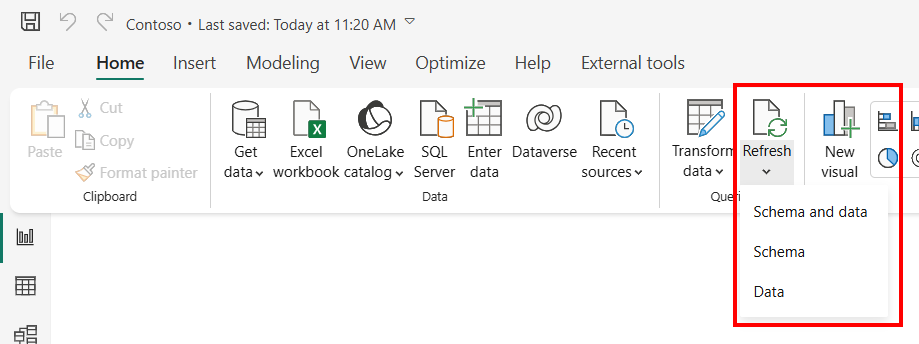 Screenshot of Power BI Desktop Refresh options.