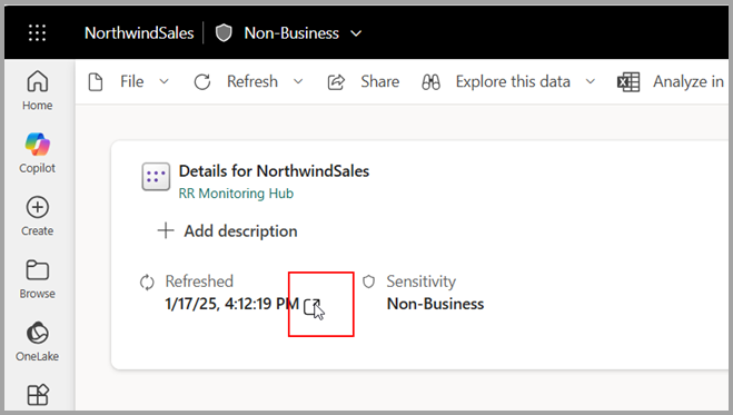 Screenshot of where to find refresh details from semantic model details page.