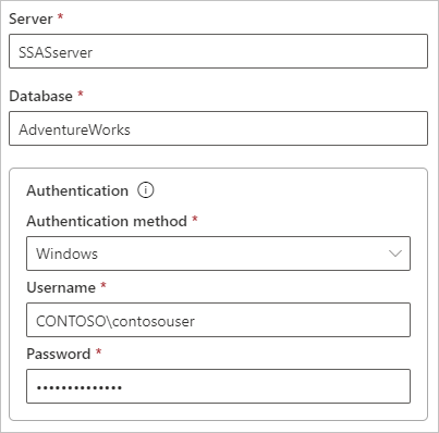 Screenshot that shows the data source credentials settings.