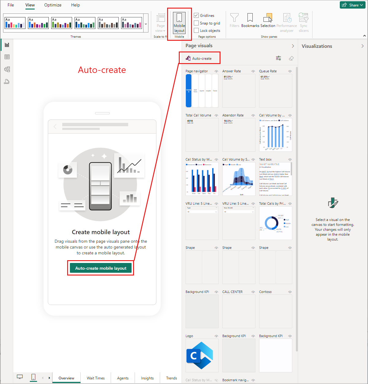 Screenshot showing the auto-create mobile layout option.