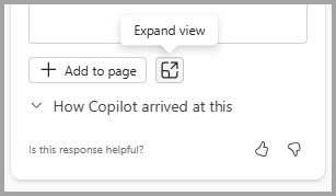 Screenshot showing the expand and add to page buttons of a visual answer.