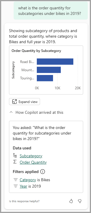 Screenshot showing the show reasoning section of a visual answer.