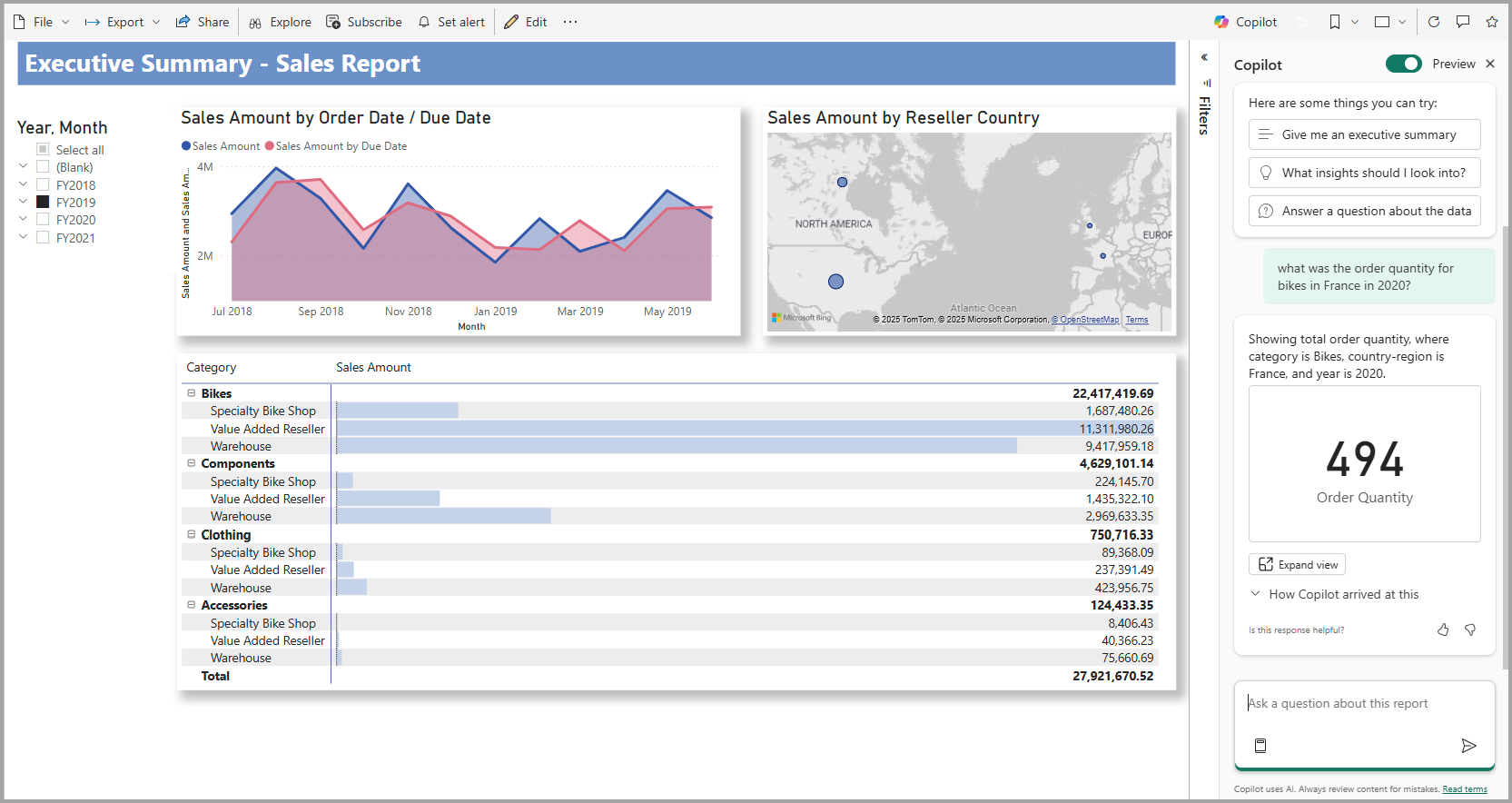 Screenshot showing Copilot answer a question about data using a visual.