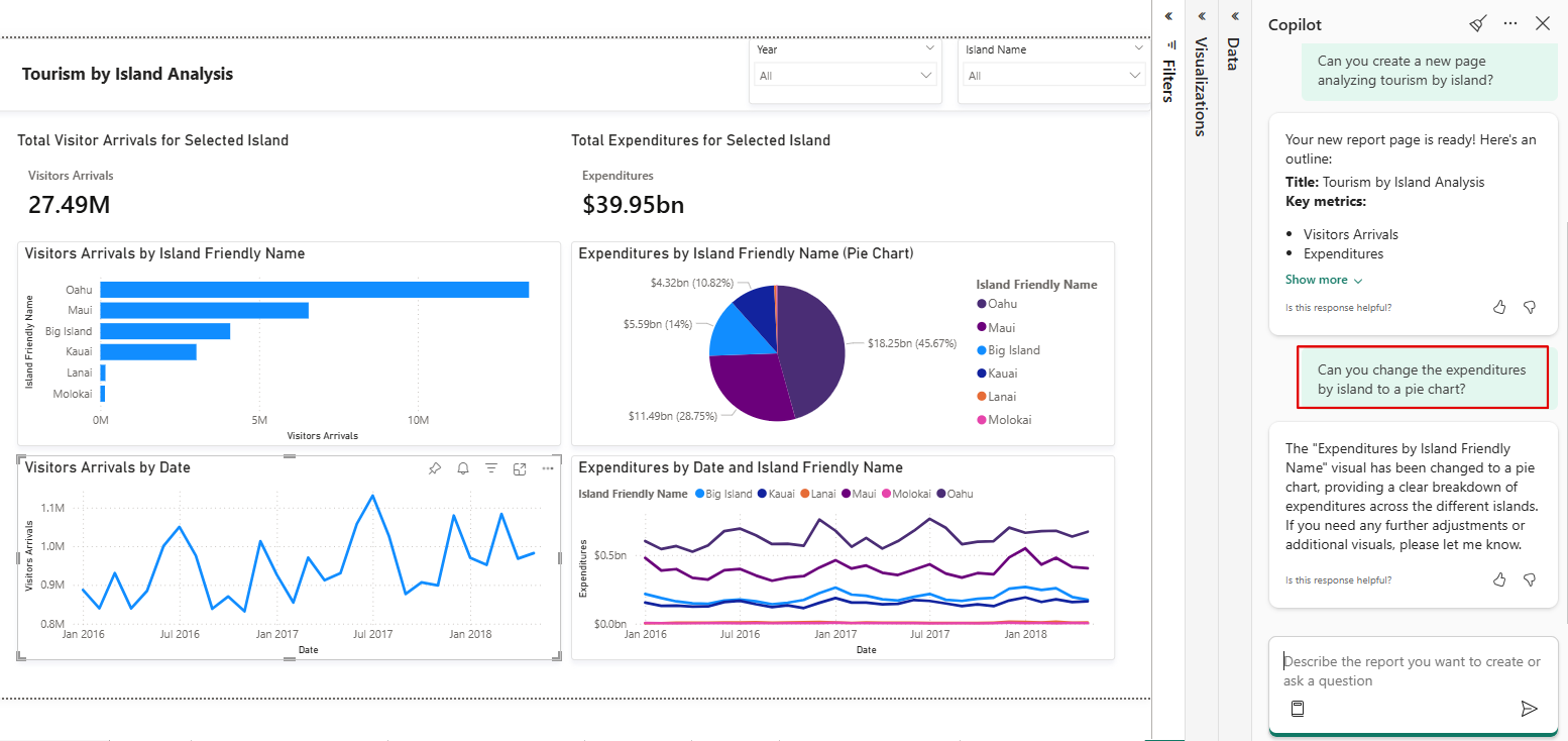 Screenshot showing Copilot pane and options to edit report.