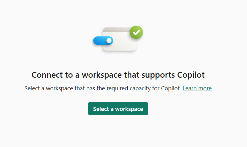 Screenshot showing the option to select a workspace for enabling Copilot in Power BI.