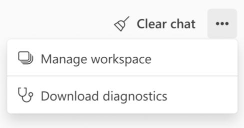 Screenshot of the standalone Copilot more menu with the option to manage workspace.
