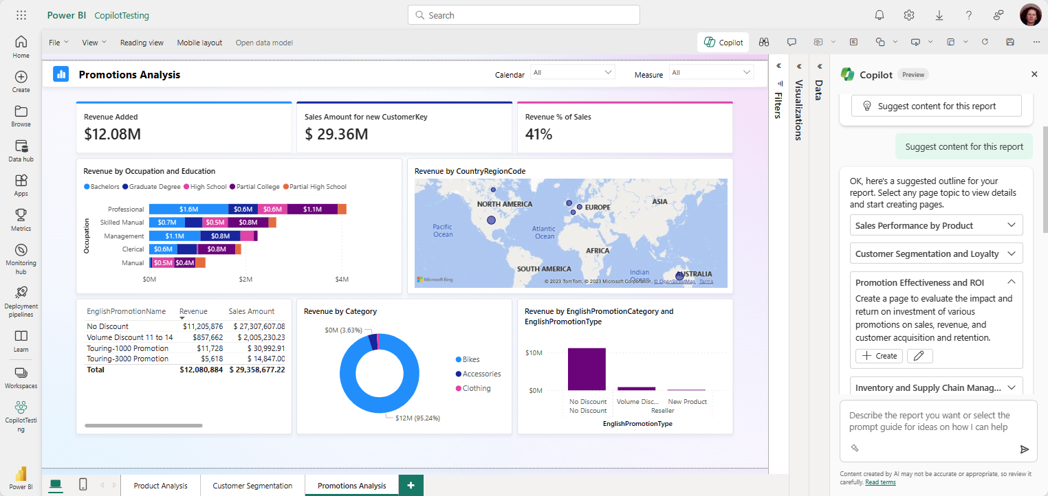 Screenshot showing Copilot sample prompt for Promotion effectiveness.