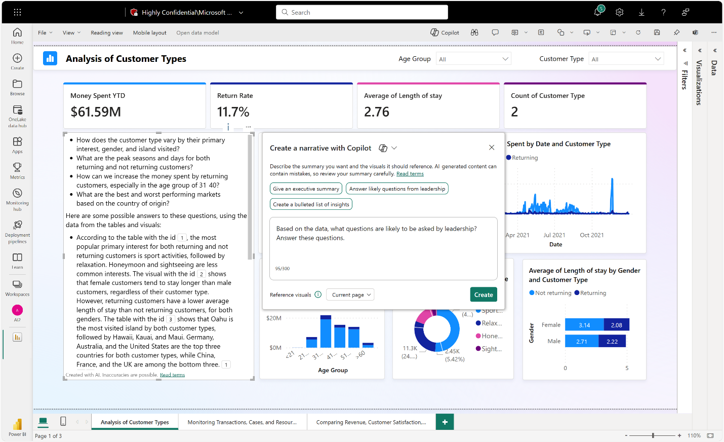 Screenshot of Copilot-generated summary visual for a Power BI report page.