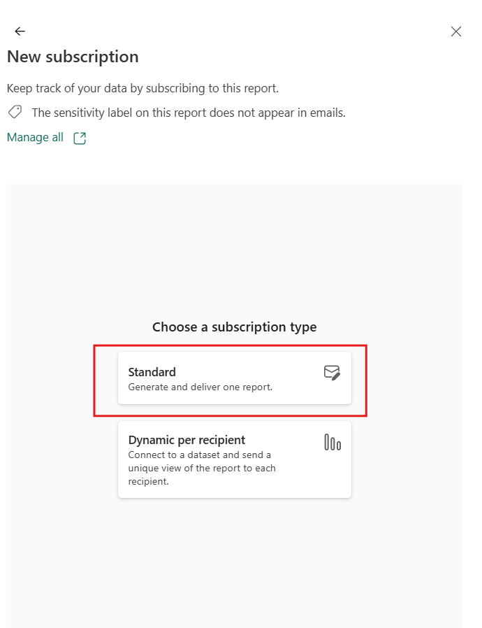 Screenshot showing creating a standard subscription.