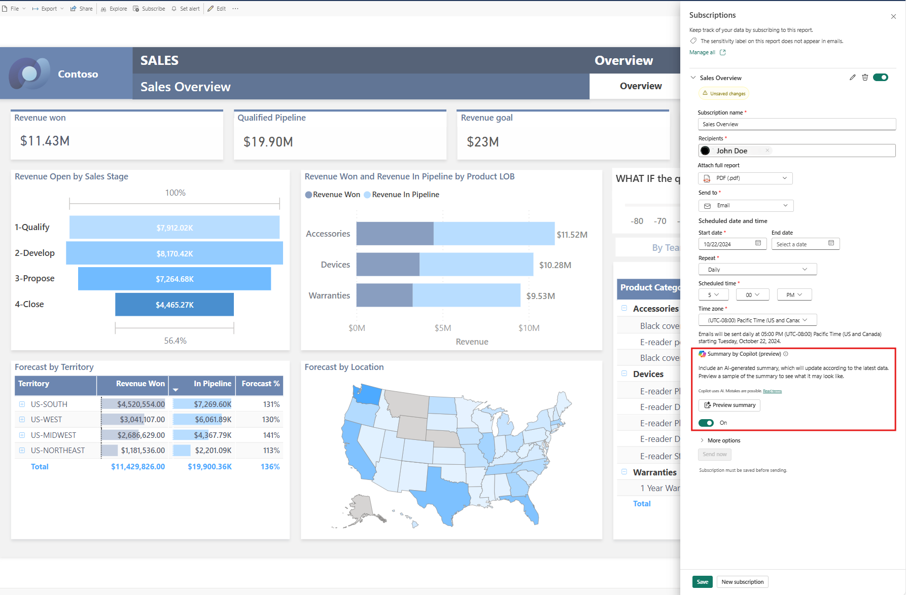Screenshot showing opt-in for summary for the subscription.