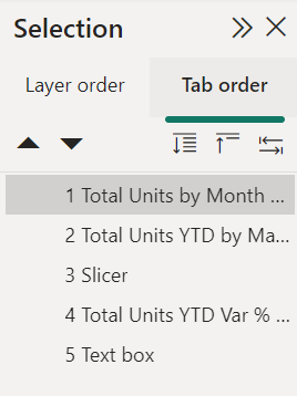 Screenshot of Tab order in the Selection pane