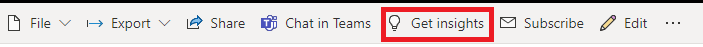 Screenshot that shows the Get Insights button in the app bar.