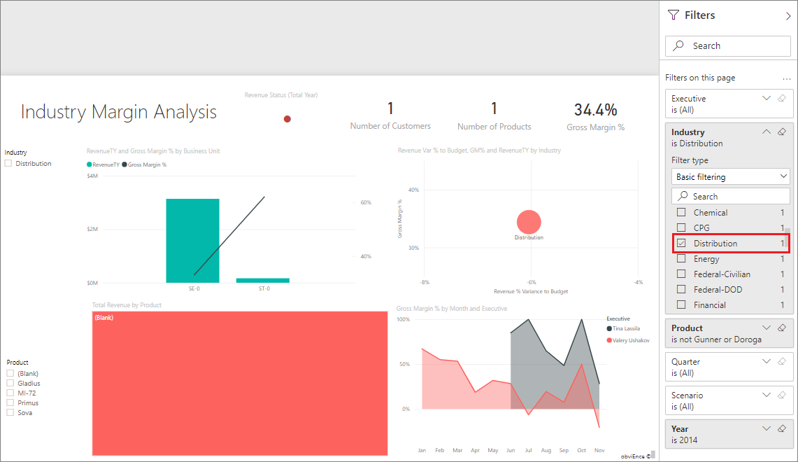 Screenshot shows the filter for Distribution.