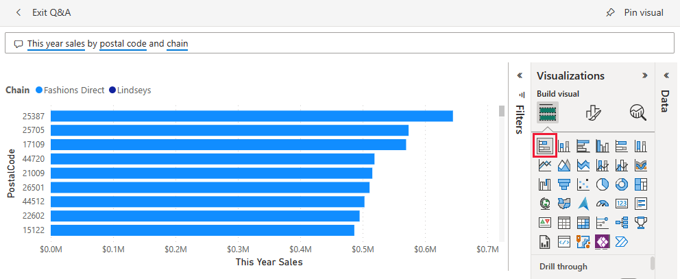 Screenshot shows the response to the same question as a stacked bar chart.