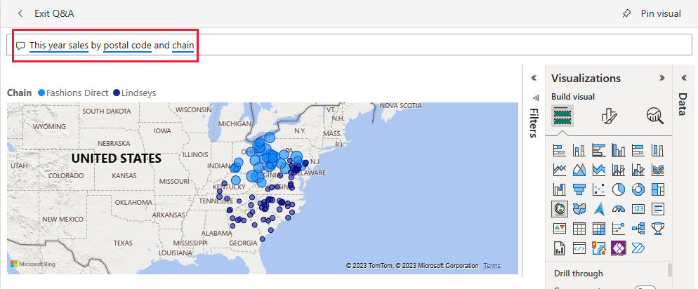 Screenshot shows a map displaying the data in response to the question.