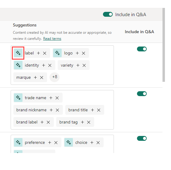Screenshot that shows Copilot making synonym suggestions.