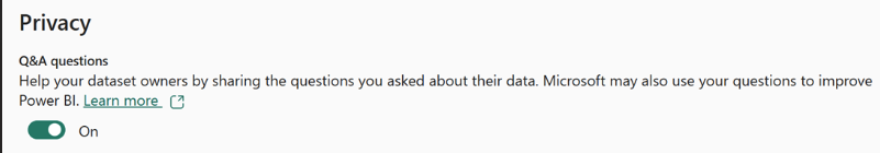 Screenshot showing Privacy Help your dataset owners by sharing the questions you asked about their data.