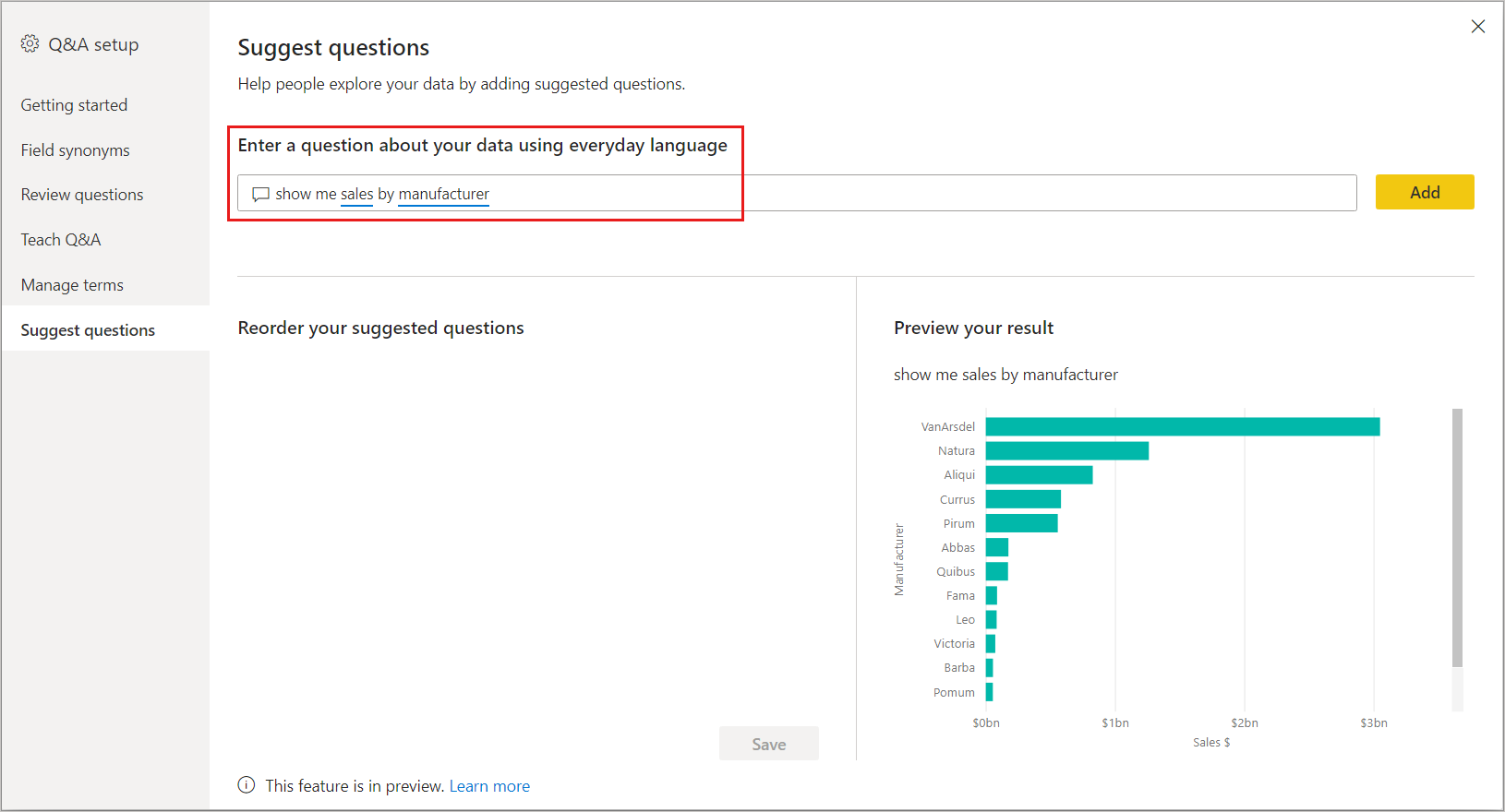 Screenshot of the Suggest questions page with the search box highlighted.